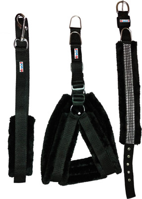 

Petshop7 Nylon Black 1 inch Fur harness, Collar & Leash (Chest Size : 26-30 inch)  Dog Harness & Leash(, Black