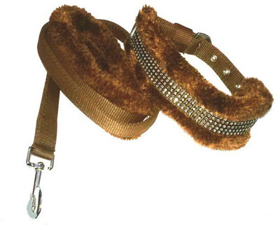 

Petshop7 Brown 1 Inch Nylon Fur  Dog Collar & Leash(, Brown