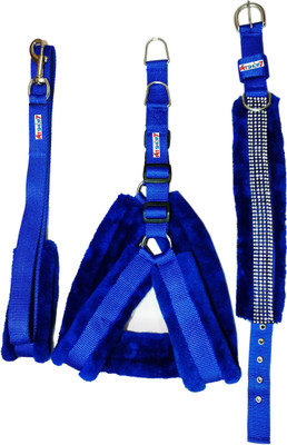 

Petshop7 Nylon Blue 1.25 inch Fur harness, Collar & Leash (Chest Size : 28-34 inch)  Dog Harness & Leash(, Blue