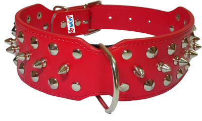 

Petshop7 Spike Black Leather 2 Inch Dog Everyday Collar(, Red