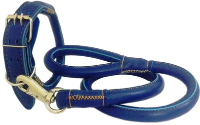 

Sollar's Premium Round Strong Genuine Leather Dog Collar & Leash(, Blue
