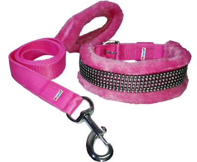 

Petshop7 Nylon Fur .075 Inch  Dog Collar & Leash(, Pink