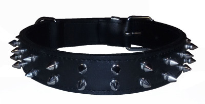 

Petshop7 Black 1.50 Inch Xtra Large Spike Leather Dog Everyday Collar(, Black