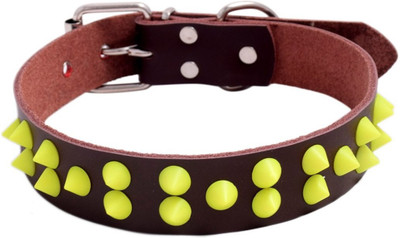 

SRI Triangular Studded Dog Collar 1.1 Inch - Brown Fluorescent Yellow Dog Everyday Collar(, BROWN YELLOW