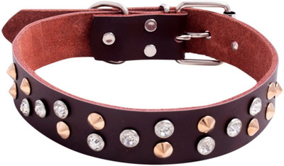 

SRI Diamond & Spike Studs Dog Collar 1.1. Inch - Brown Dog Everyday Collar(, BROWN
