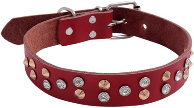 

SRI Diamond & Spike Studs Dog Collar 1.1. Inch - Coral Red Dog Everyday Collar(, RED
