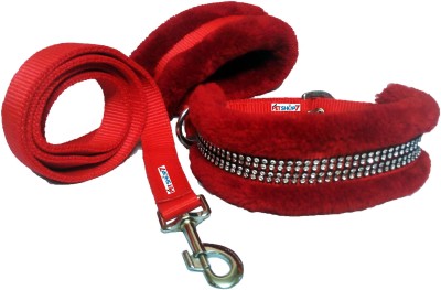 Petshop7 Red 1.25 Inch Nylon Fur Large Dog Collar & Leash(Large, Red)