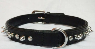 

Petshop7 Black Leather Spike Collar 1.25 Inch  Dog Everyday Collar(, Black