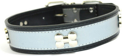 

Sollar's Black Bone Stud & Reflective Leather Dog Everyday Collar(, Black, Silver