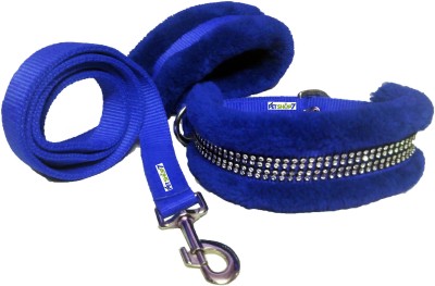 Petshop7 Black 1.25 Inch Nylon Fur Large Dog Collar & Leash(Large, Blue)