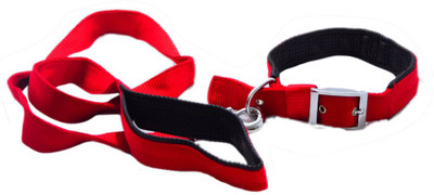 PAW ZONE Pawzone Dog Collar & Leash(Medium, Red)