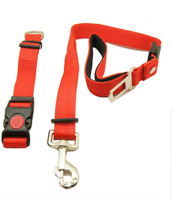 

Shrih Multi-Funtional Adjustable Rope Dog Seatbelt Safety Lock With Dog Collar & Leash(, Red