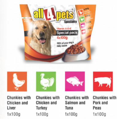 

All4pets Chunks in gravy Chicken, Liver, Turkey, Tuna, Pork 400 g Dry Dog Food
