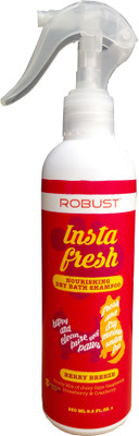 

Robust Instafresh (Nourishing Dry Bath Shampoo) Allergy Relief, Anti-dandruff, Anti-fungal, Anti-itching, Anti-microbial, Anti-parasitic, Conditioning, Flea and Tick, Hypoallergenic, Whitening and Color Enhancing Berry Breeze Dog Shampoo(250 ml)