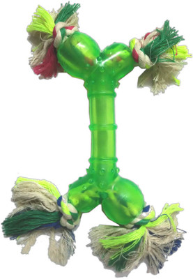 

Super Dog Fun Flavored Bone With Double Knott Rope Rubber, Cotton Chew Toy For Dog