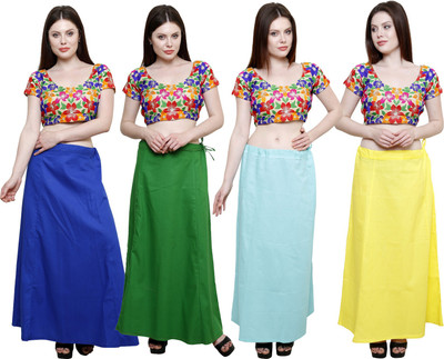Pistaa Ink Blue, Pak Green, Sky Blue and Lemon Yellow Cotton Blend Petticoat(XL)