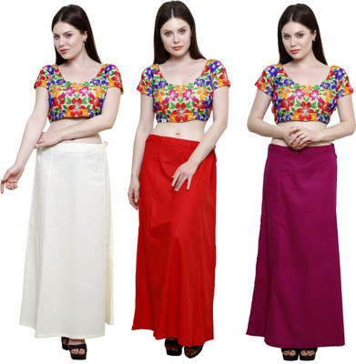 Pistaa Cream, Red and Magenta Cotton Blend Petticoat(XL)
