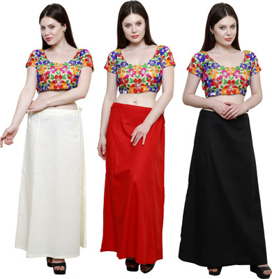 Pistaa Cream, Red and Black Cotton Blend Petticoat(XXL)