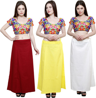 Pistaa Deep Maroon, Lemon Yellow and Off White Cotton Blend Petticoat(XL)