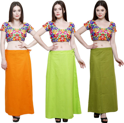 Pistaa Orange, Parrot Green and Mehendi Green Cotton Blend Petticoat(XL)