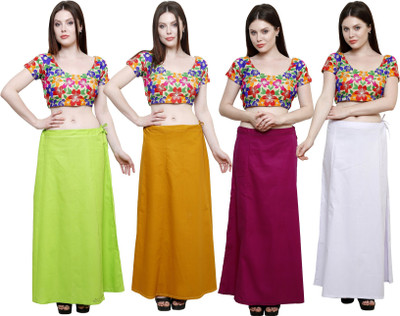 Pistaa Parrot Green, Mustard, Magenta and Milky White Cotton Blend Petticoat(XL)