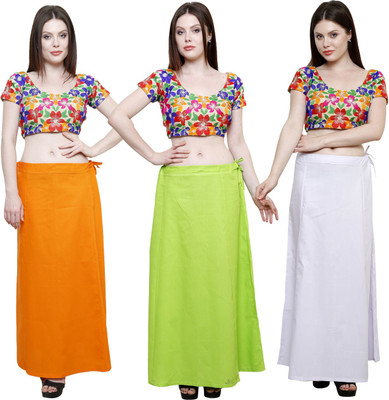 Pistaa Orange, Parrot Green and Milky White Cotton Blend Petticoat(XXL)