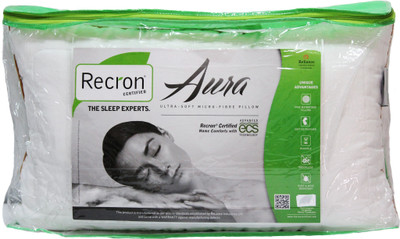 RECRON CERTIFIED Aura Microfibre Solid Sleeping Pillow Pack of 1(White)