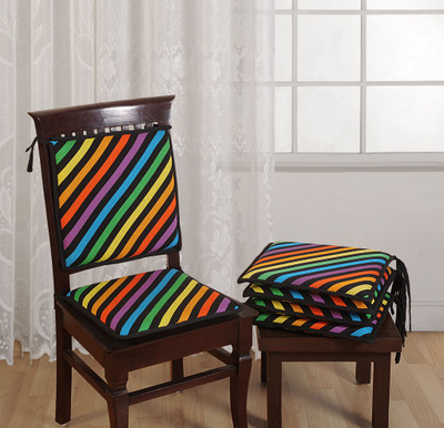 SWAYAM Foam Stripes Chair Pad Pack of 2(Multicolor)