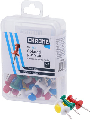 CHROME Plastic, Vinyl Coated Coloured Push  Pins(Set Of 10, Transparent)