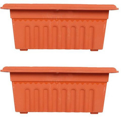 

TrustBasket Set of 2 Rectangular UV treated, Heavy Duty Plastic Planter (16 inch) Plant Container Set(Pack of 2, Metal)