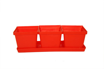 

Planters RED GIFT A POTS (PACK OF 3 WITH TRAY) Plant Container Set(Plastic)