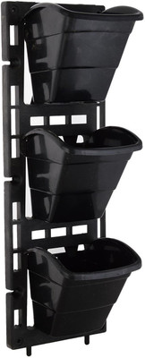 

Planters Vertical Garden Panel ( Black 6X18 inches , 1 frame + 3 pot ) Plant Container Set(Pack of 4, Plastic)