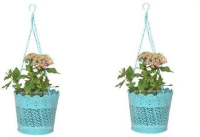 

TrustBasket Set Of 2 Lace Hanging Basket- Teal Plant Container Set(Pack of 2, Metal)
