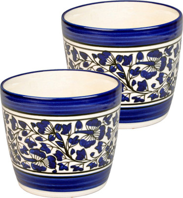 

Craftghar Blue Pottery Ceramic Plant Container Set(Pack of 2, Ceramic)