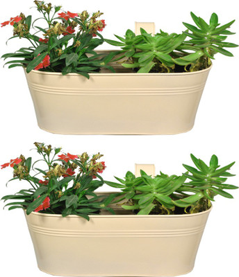 

TrustBasket Set of 2 -Oval railing planter - Ivory Plant Container Set(Pack of 2, Metal)