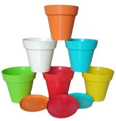 

Minerva Naturals 7" multi color pot set of 6 Plant Container Set(Pack of 6, Plastic)