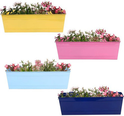 

TrustBasket Set of 4- Rectangular Railing Planter -Yellow, Blue,Teal And Magenta (18 Inch) Plant Container Set(Pack of 4, Metal)
