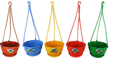 

Easy Gardening 8 Inch Hanging Pots/Planters Red, Green, Yellow, Blue, Brown Color Plant Container Set(Pack of 5, Plastic)