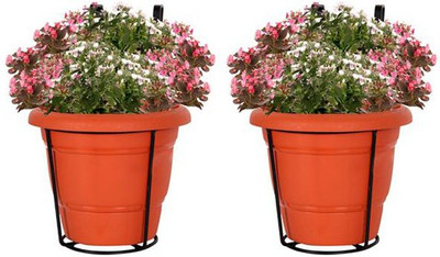 

TrustBasket Set of 2 Iron Railing Planter with 2 Pots Plant Container Set(Pack of 2, Plastic, Metal)