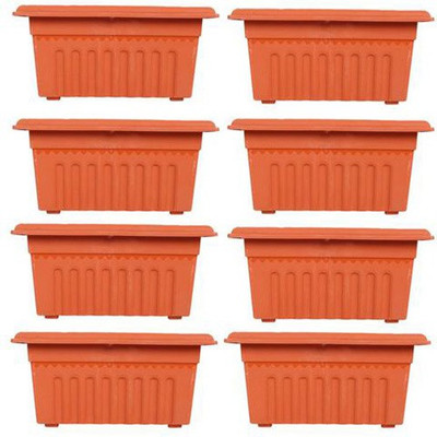 

TrustBasket Set of 8 Rectangular UV treated,Heavy Duty Plastic Planter (16 inch) Plant Container Set(Plastic)