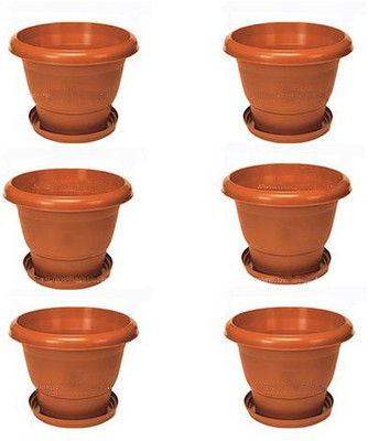 

TrustBasket Set of 6 UV Treated Plastic Pots(10 Inch) with Saucer Plant Container Set(Pack of 6, Plastic)