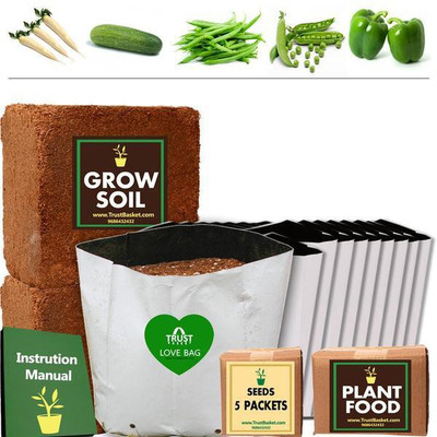 

TrustBasket Economy Super Saver Growkit for Common Vegetables(Capsicum,France Beans,Green Peas,Cucumber,Radish) Plant Container Set(Plastic)