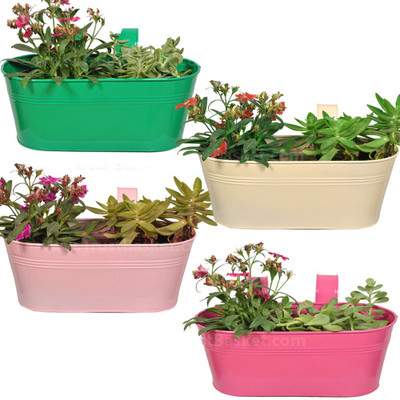 

TrustBasket SET OF 4 -OVAL RAILING PLANTER - (IVORY,GREEN,TEAL,MAGENTA) Plant Container Set(Pack of 4, Metal)
