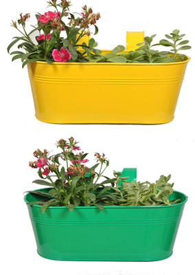 

TrustBasket Oval railing planter - Yellow and Dark Green Plant Container Set(Pack of 2, Metal)