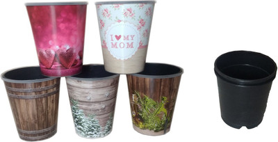 

Minerva Naturals SELF WATERING pot 5" set of 5 multi color Plant Container Set(Pack of 5, Plastic)