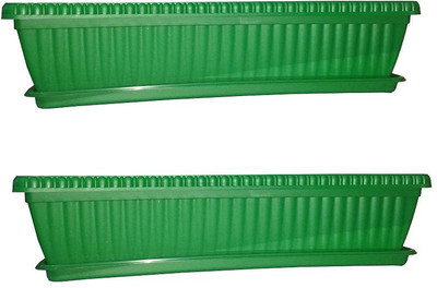 

MINERVA NATURALS Minerva Naturals - Rectangular planter with bottom tray ( pack of 2) Green color Plant Container Set(Pack of 2, Plastic)