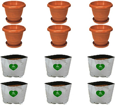

TrustBasket Set of 6-UV treated Plastic Pot(10 Inch) and Set of 6 Grow Bags Plant Container Set(Plastic, Plastic)