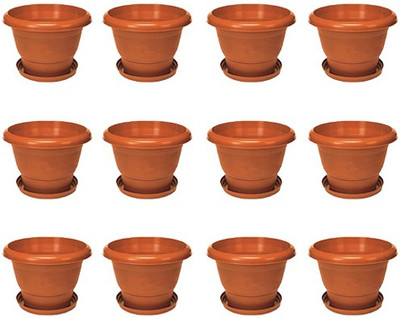 

TrustBasket Set of 12- UV treated Plastic Pots (10 Inch) with Saucer Plant Container Set(Plastic)