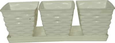 

Planters WHITE DIAMOND POTS (PACK OF 3 WITH TRAY) Plant Container Set(Pack of 4, Plastic)