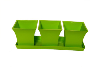 

Planters GREEN ORION POTS (PACK OF 3 WITH TRAY) Plant Container Set(Plastic)